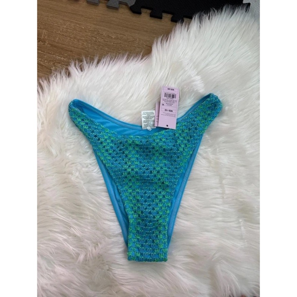 Wild Fable Bikini Bottom Womens M Blue Green NWT Crochet High Leg Cheeky Swim